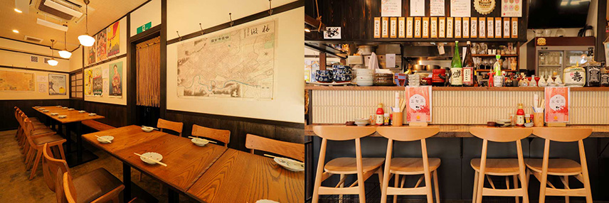店内のテーブル席とカウンター席
